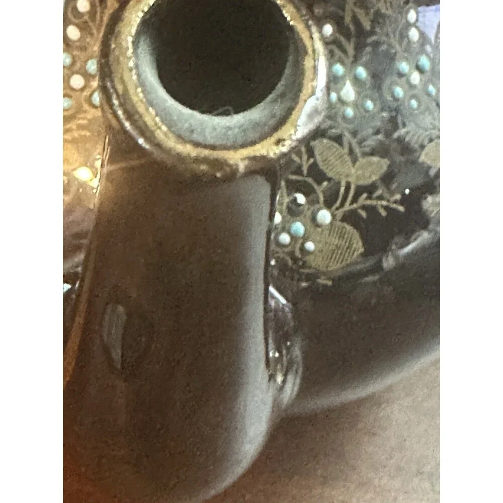 VTG Garland Brand Ornate Hand Painted Blue White Floral Brown Tea Pot RN 75153